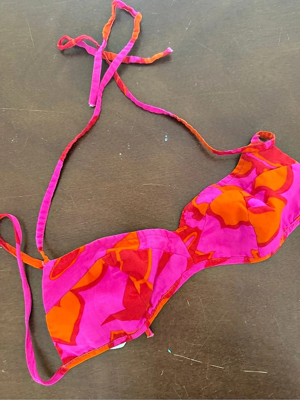 Glenbrooke Vintage 1960s look Pink & Orange Psychedelic Floral Mod Print Bikini